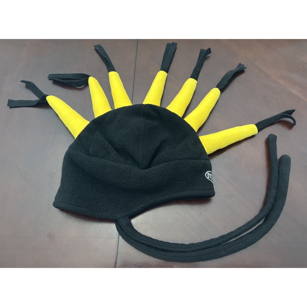 Mental Youth Black Yellow Fleece Spike Hat Ear Flap Tie Novelty Punk One Size